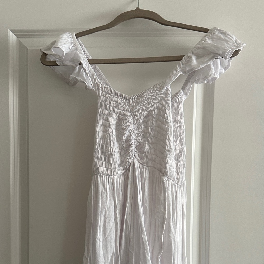 Tiare Hawaii White Maxi Dress with Ruffled Sleeves
